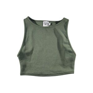 Princess Polly Size 2 Women's Cropped Tank Top Ribbed Crew Neck Green Used